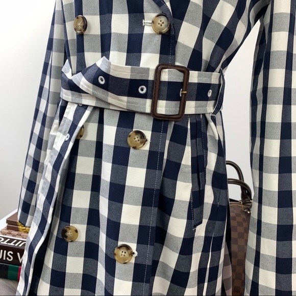 J. Crew Icon Trench Coat Jacket Gingham Check Blue & White Size 2 NWT - Picture 11 of 11